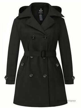 Women's Plus Size Waterproof Trench Coat Hooded Belted Overcoat